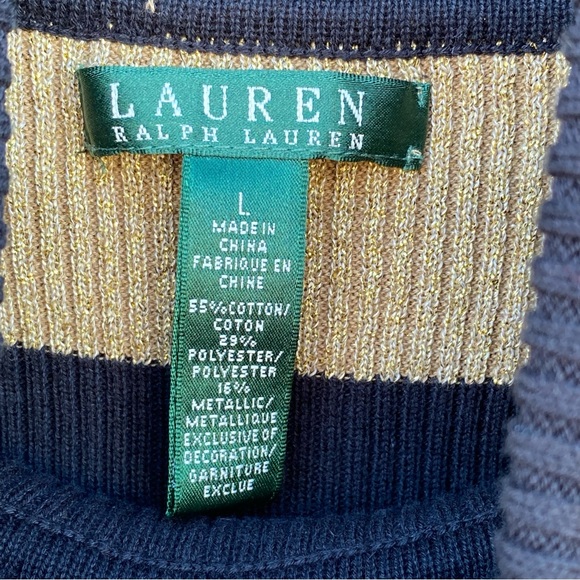 Lauren by Ralph Lauren Ribbed Turtleneck Sweater Black and Gold Size Large - Picture 4 of 9